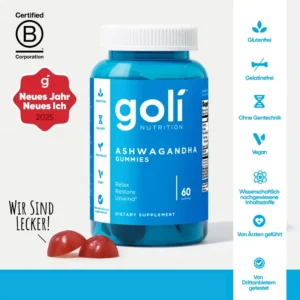 Goli Ashwagandha & Vitamin-D-Gummies Gemischter-Beeren-Geschmack KSM-66 Vegan Halal Pflanzlich Glutenfrei Gelatinefrei 60 Stück